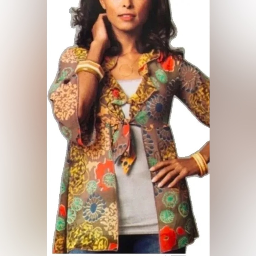 CAbi Shakespeare Floral Tie Front Kimono Tunic